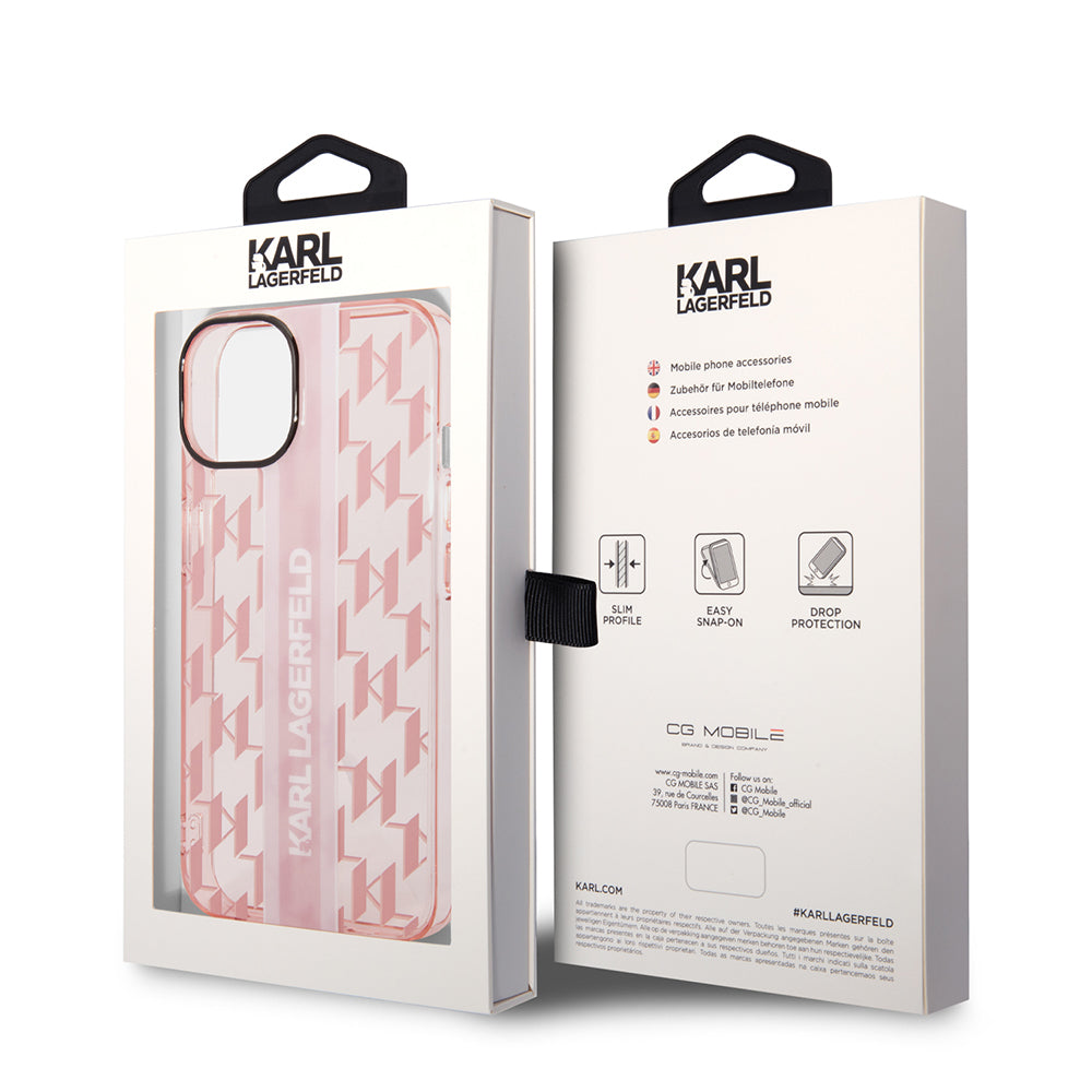 Husa pentru Apple iPhone 14 Plus, Karl Lagerfeld, Monogram Stripe, Roz