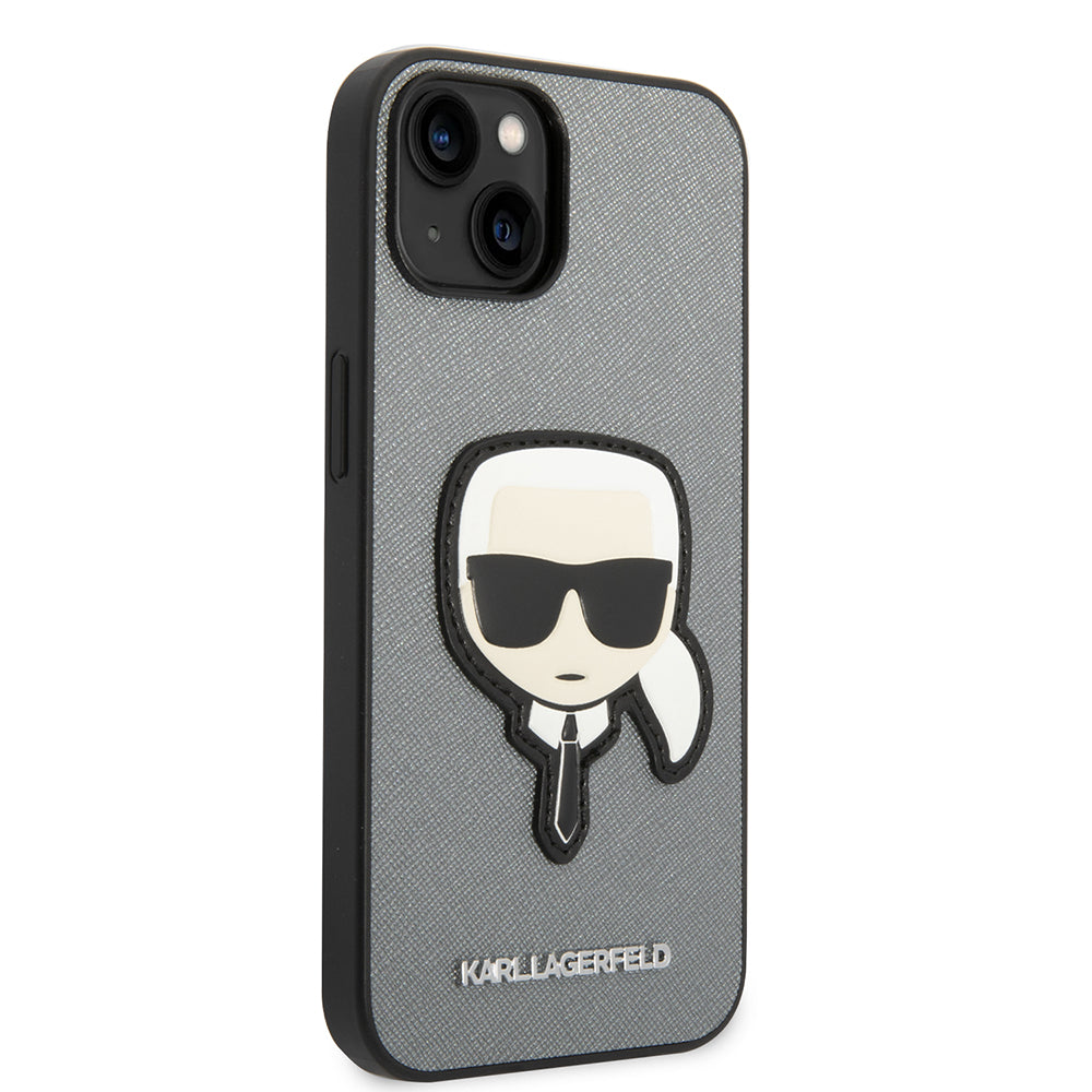 Husa pentru Apple iPhone 14 Plus, Karl Lagerfeld, Saffiano Karl's Head, Argintie