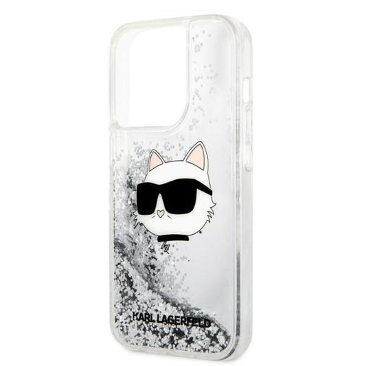 Husa pentru Apple iPhone 14 Pro, Karl Lagerfeld, Glitter Choupette's Head, Argintie