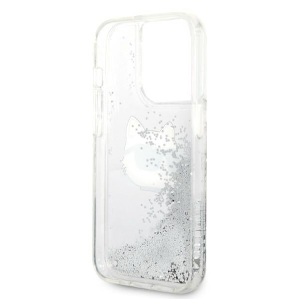 Husa pentru Apple iPhone 14 Pro, Karl Lagerfeld, Glitter Choupette's Head, Argintie