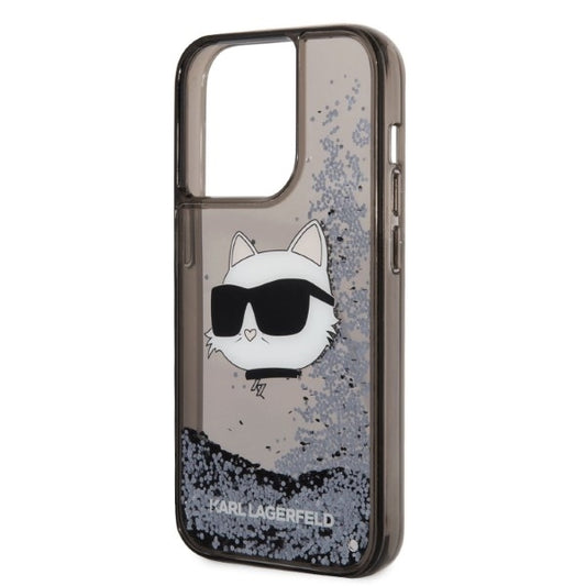 Husa pentru Apple iPhone 14 Pro, Karl Lagerfeld, Glitter Choupette's Head, Neagra