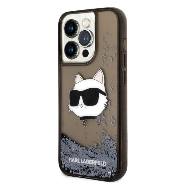 Husa pentru Apple iPhone 14 Pro, Karl Lagerfeld, Glitter Choupette's Head, Neagra