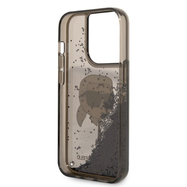 Husa pentru Apple iPhone 14 Pro, Karl Lagerfeld, Glitter Karl's Head, Neagra