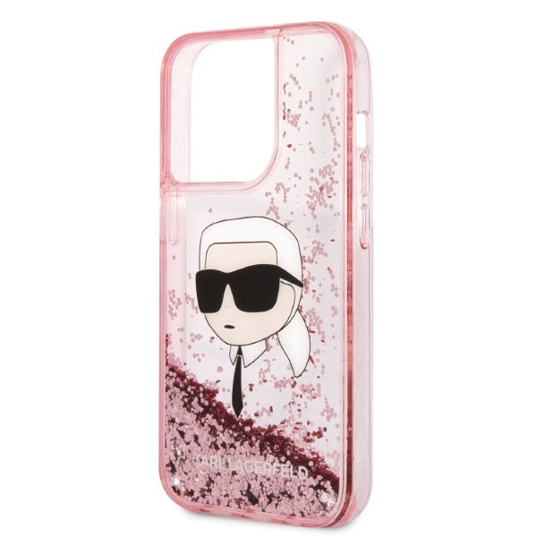 Husa pentru Apple iPhone 14 Pro, Karl Lagerfeld, Glitter Karl's Head, Roz