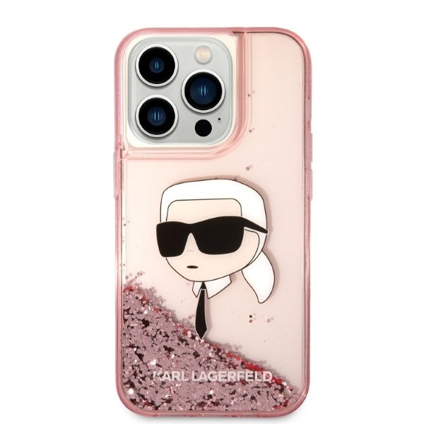 Husa pentru Apple iPhone 14 Pro, Karl Lagerfeld, Glitter Karl's Head, Roz