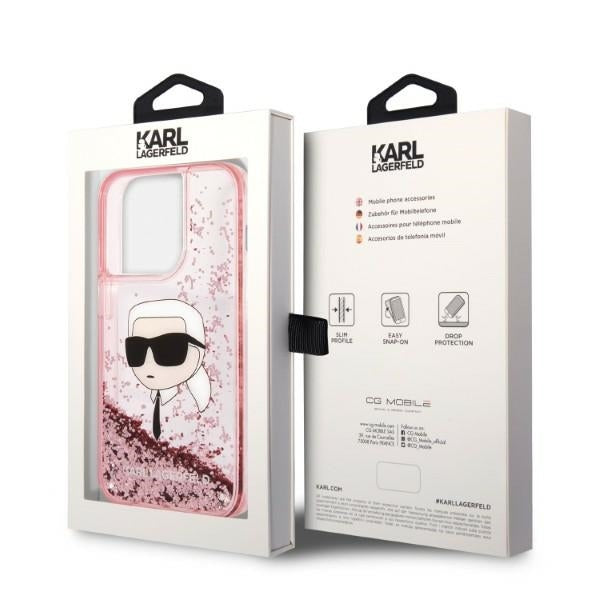 Husa pentru Apple iPhone 14 Pro, Karl Lagerfeld, Glitter Karl's Head, Roz