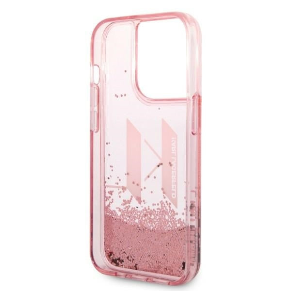 Husa pentru Apple iPhone 14 Pro, Karl Lagerfeld, Glitter Liquid Big KL, Roz