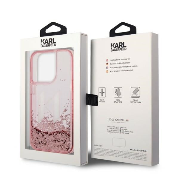 Husa pentru Apple iPhone 14 Pro, Karl Lagerfeld, Glitter Liquid Big KL, Roz