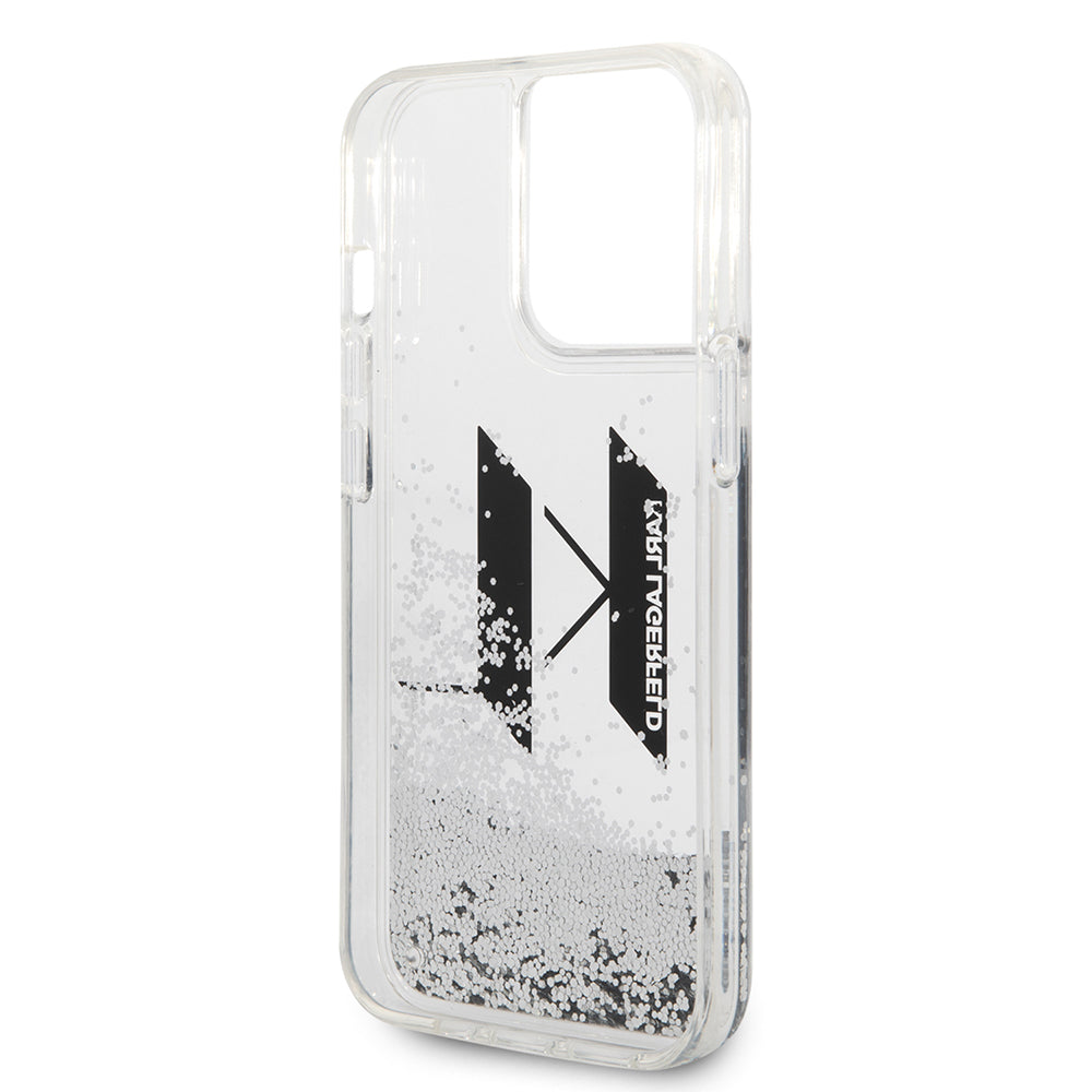 Husa pentru Apple iPhone 14 Pro, Karl Lagerfeld, Liquid Glitter Big KL, Argintie
