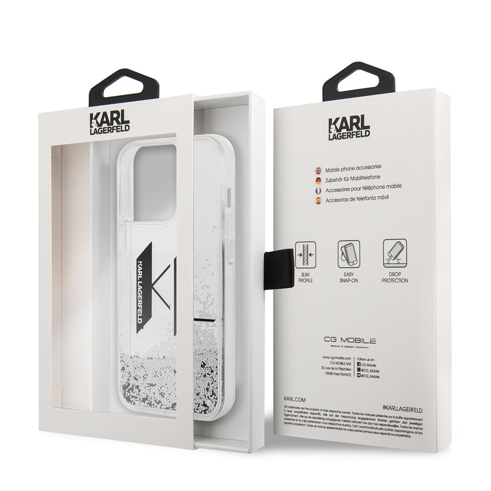 Husa pentru Apple iPhone 14 Pro, Karl Lagerfeld, Liquid Glitter Big KL, Argintie