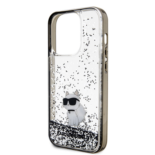 Husa pentru Apple iPhone 14 Pro, Karl Lagerfeld, Liquid Glitter Choupette, Transparenta