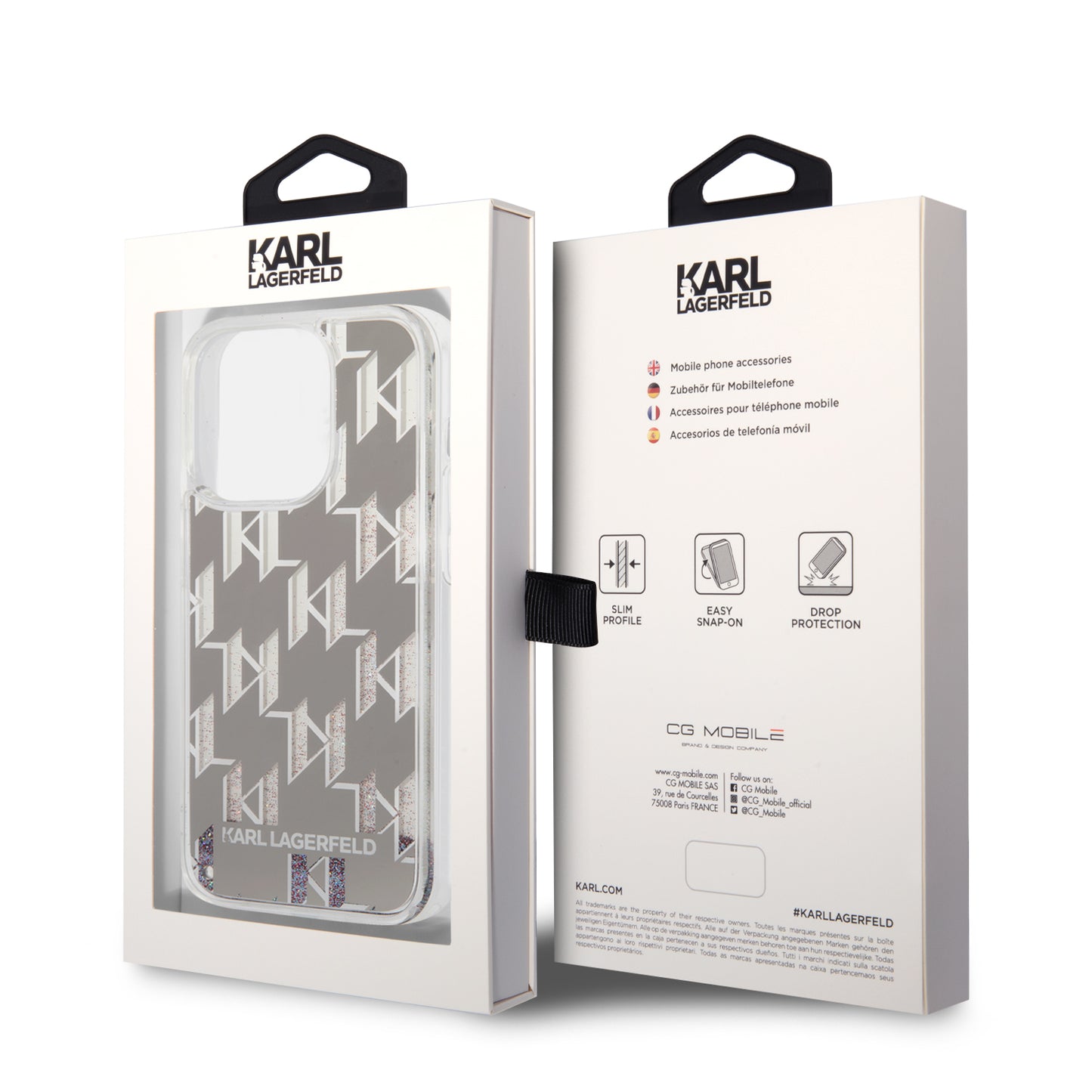 Husa pentru Apple iPhone 14 Pro, Karl Lagerfeld, Liquid Glitter Monogram, Argintie