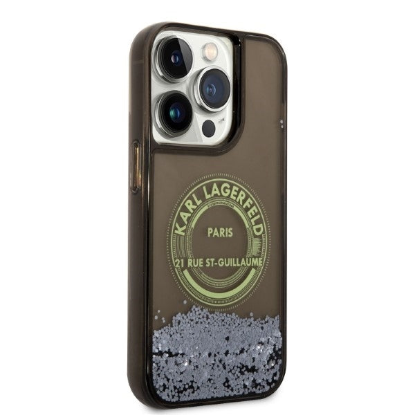 Husa pentru Apple iPhone 14 Pro, Karl Lagerfeld, Liquid Glitter RSG, Neagra