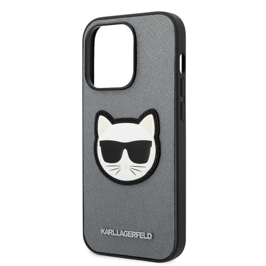 Husa pentru Apple iPhone 14 Pro, Karl Lagerfeld, Saffiano Choupette's Head, Argintie