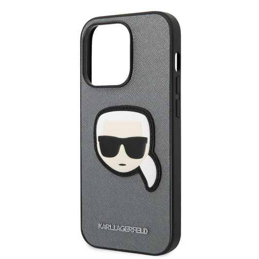 Husa pentru Apple iPhone 14 Pro, Karl Lagerfeld, Saffiano Karl's Head, Argintie