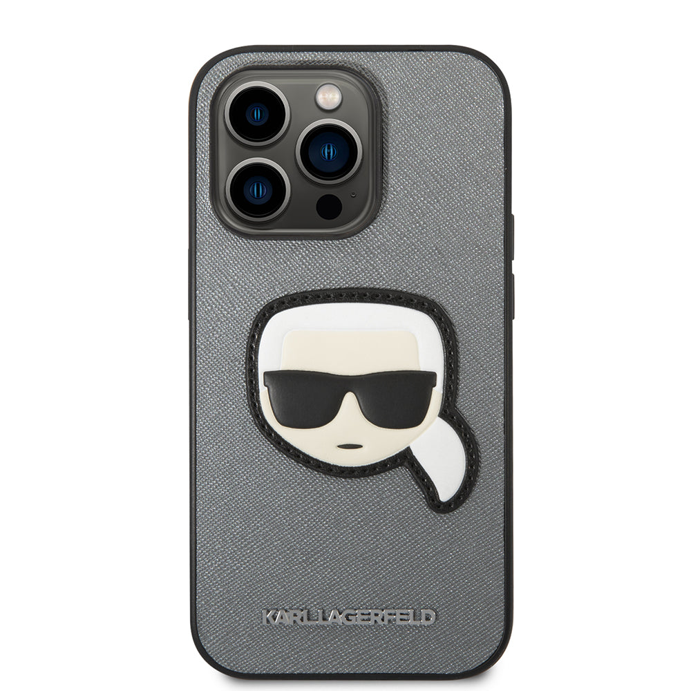 Husa pentru Apple iPhone 14 Pro, Karl Lagerfeld, Saffiano Karl's Head, Argintie