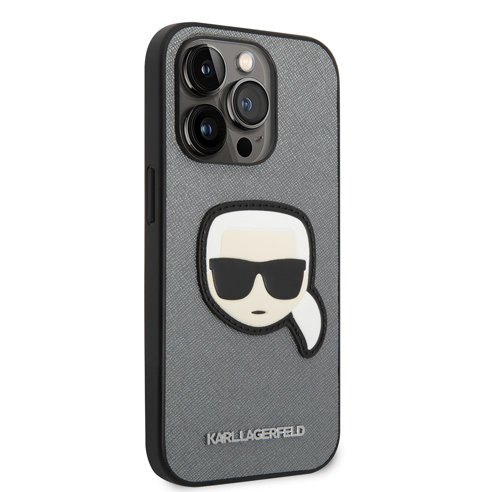 Husa pentru Apple iPhone 14 Pro, Karl Lagerfeld, Saffiano Karl's Head, Argintie