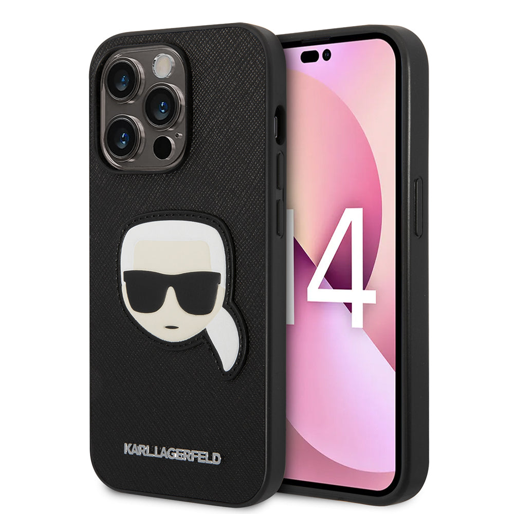 Husa pentru Apple iPhone 14 Pro, Karl Lagerfeld, Saffiano Karl's Head, Neagra