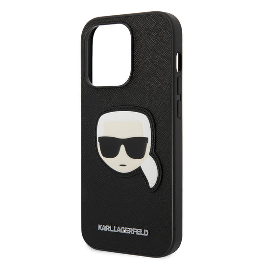 Husa pentru Apple iPhone 14 Pro, Karl Lagerfeld, Saffiano Karl's Head, Neagra