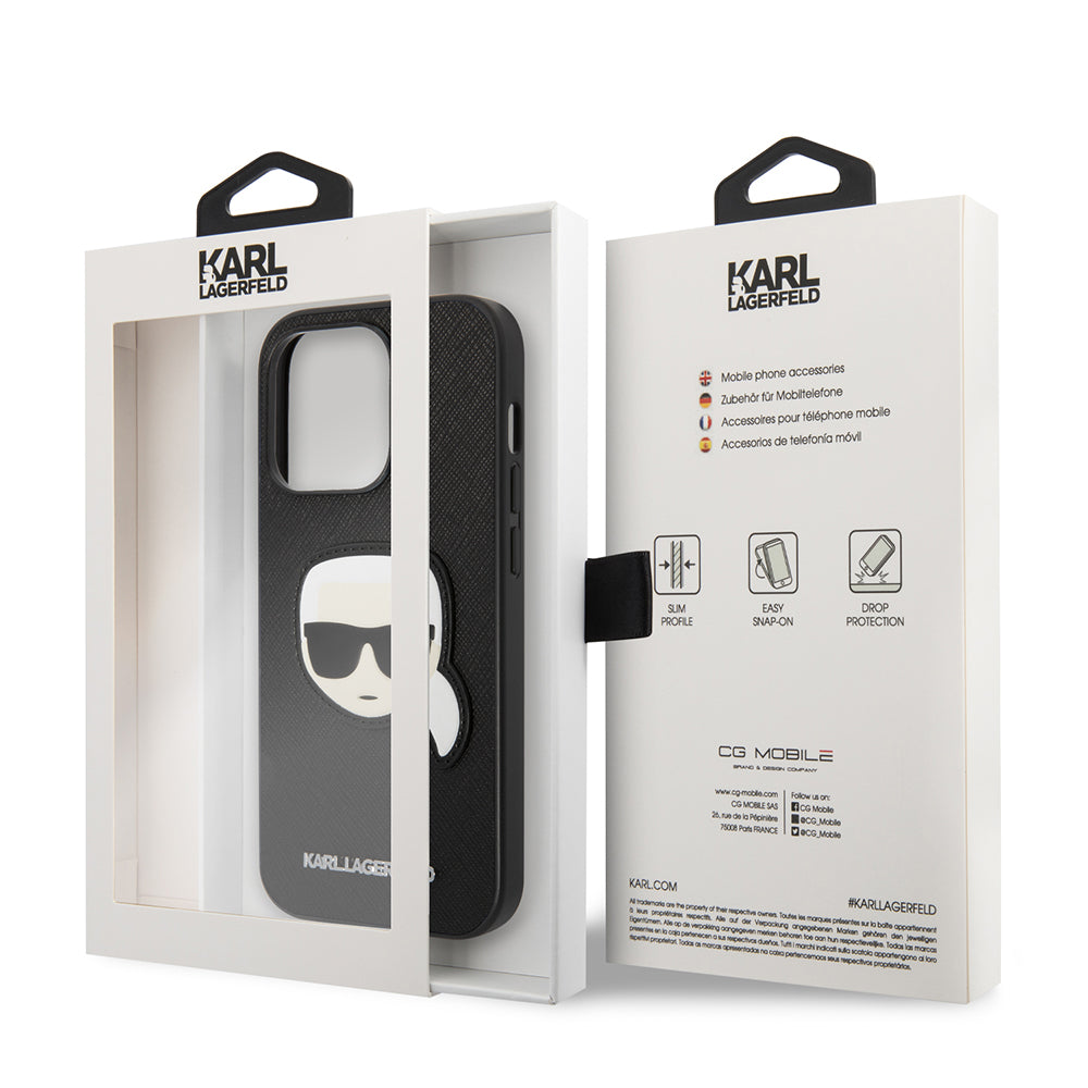Husa pentru Apple iPhone 14 Pro, Karl Lagerfeld, Saffiano Karl's Head, Neagra