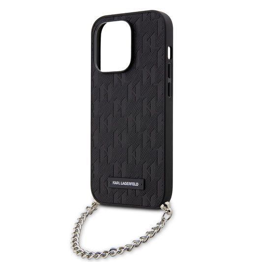 Husa pentru Apple iPhone 14 Pro, Karl Lagerfeld, Saffiano Monogram Chain, Neagra
