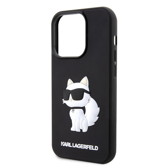 Husa pentru Apple iPhone 14 Pro Max, Karl Lagerfeld, 3D Rubber Choupette, Neagra