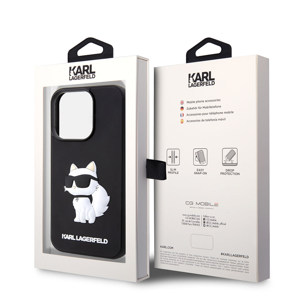 Husa pentru Apple iPhone 14 Pro Max, Karl Lagerfeld, 3D Rubber Choupette, Neagra