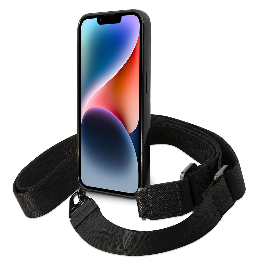 Husa pentru Apple iPhone 14 Pro Max, Karl Lagerfeld, Color Stripes with Strap, Roz