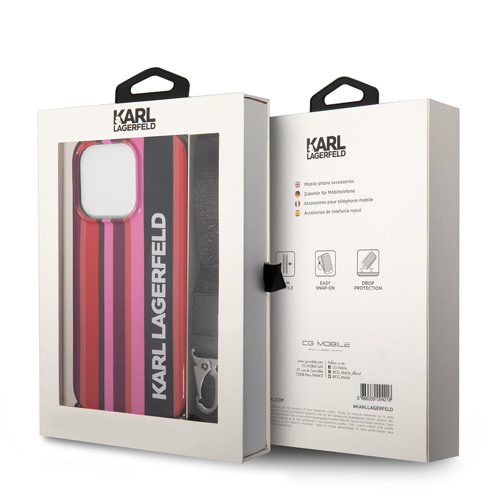 Husa pentru Apple iPhone 14 Pro Max, Karl Lagerfeld, Color Stripes with Strap, Roz