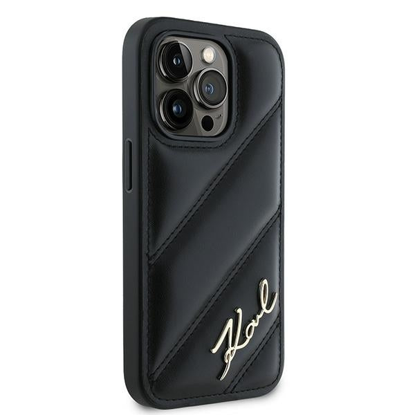 Husa pentru Apple iPhone 14 Pro Max, Karl Lagerfeld, Diagonal Quilted Script, Neagra