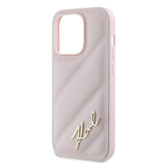Husa pentru Apple iPhone 14 Pro Max, Karl Lagerfeld, Diagonal Quilted Script, Roz