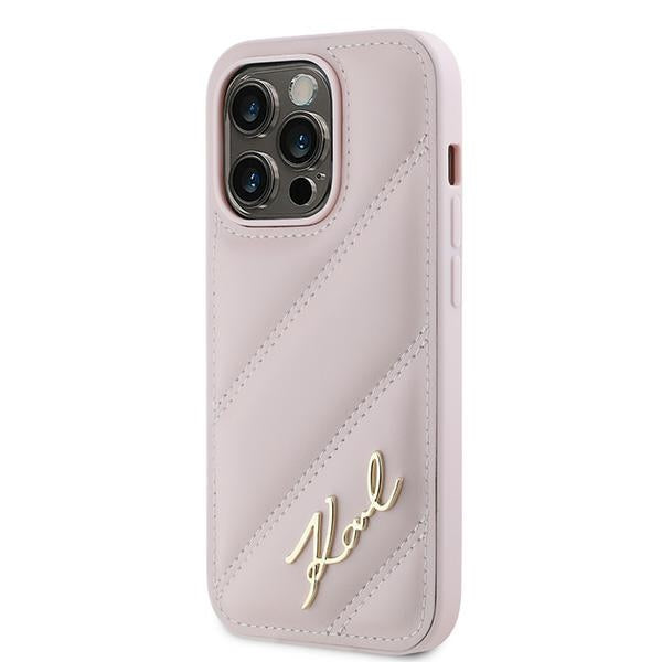 Husa pentru Apple iPhone 14 Pro Max, Karl Lagerfeld, Diagonal Quilted Script, Roz