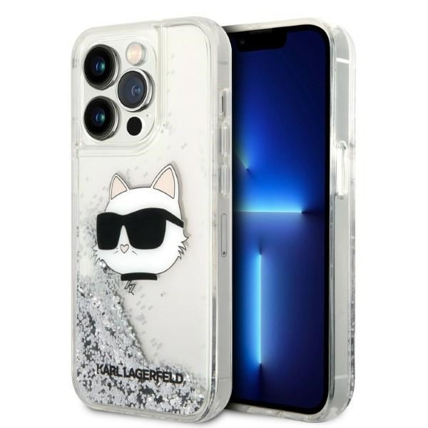 Husa pentru Apple iPhone 14 Pro Max, Karl Lagerfeld, Glitter Choupette's Head, Argintie