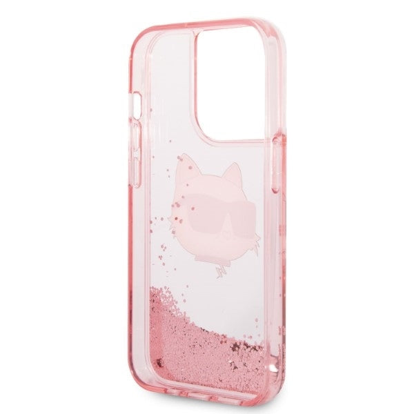 Husa pentru Apple iPhone 14 Pro Max, Karl Lagerfeld, Glitter Choupette's Head, Roz