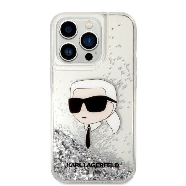 Husa pentru Apple iPhone 14 Pro Max, Karl Lagerfeld, Glitter Karl's Head, Argintie