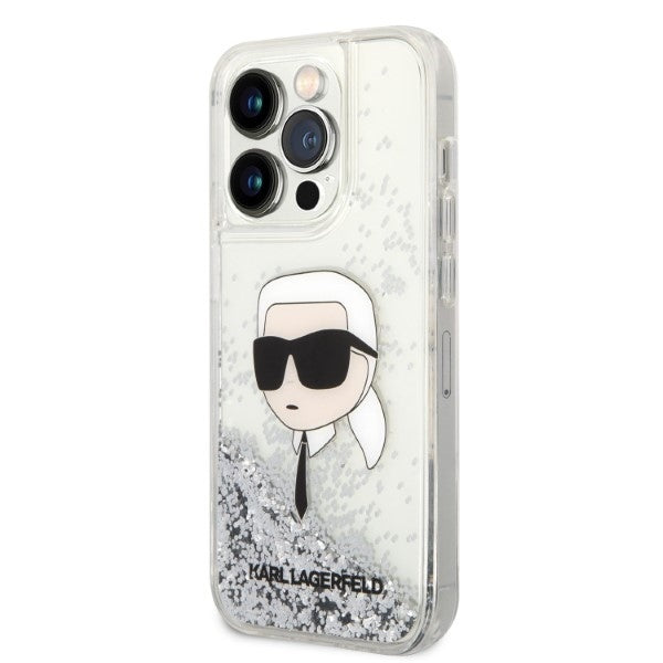 Husa pentru Apple iPhone 14 Pro Max, Karl Lagerfeld, Glitter Karl's Head, Argintie