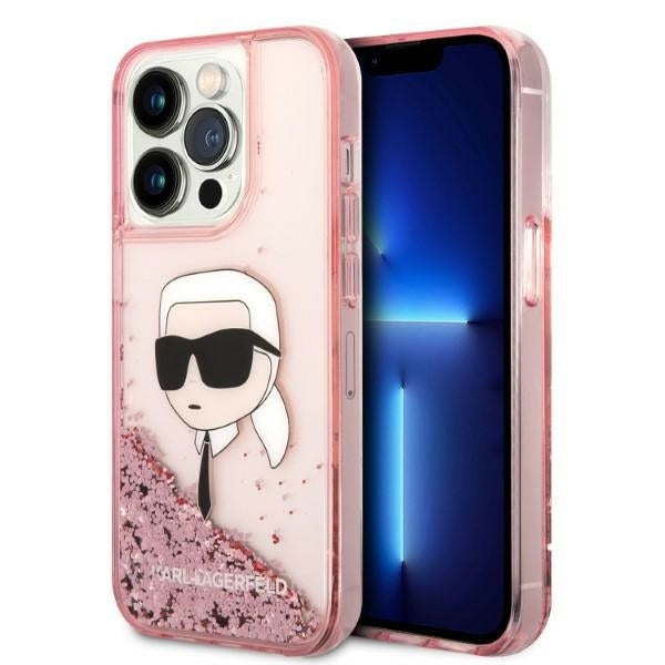 Husa pentru Apple iPhone 14 Pro Max, Karl Lagerfeld, Glitter Karl's Head, Roz
