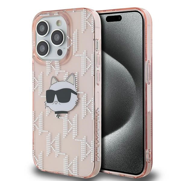 Husa pentru Apple iPhone 14 Pro Max, Karl Lagerfeld, IML Luxury Monogram Choupette's Head, Roz