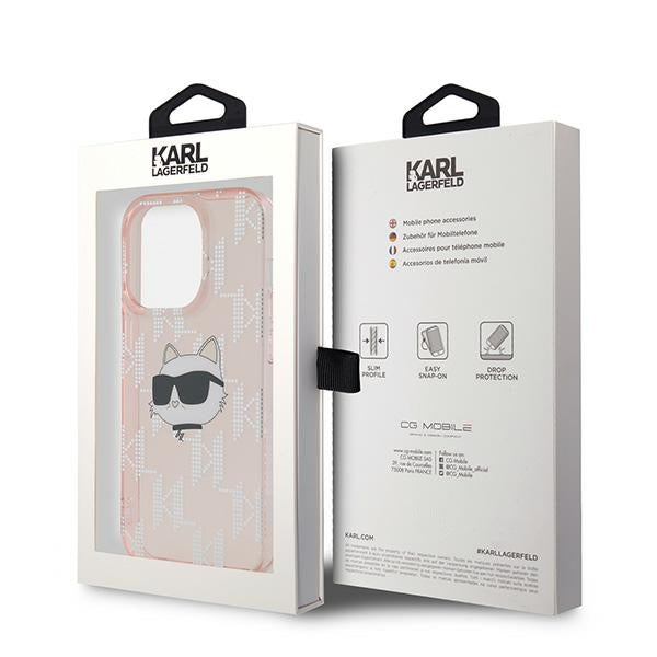 Husa pentru Apple iPhone 14 Pro Max, Karl Lagerfeld, IML Luxury Monogram Choupette's Head, Roz