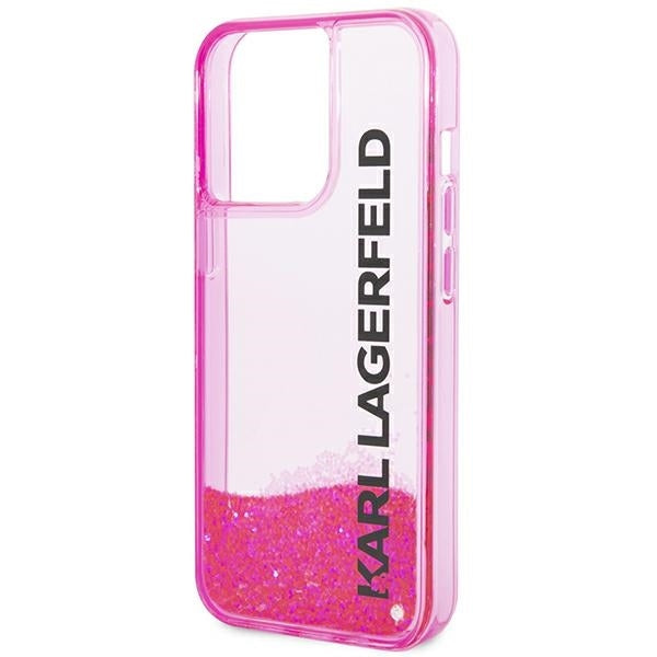Husa pentru Apple iPhone 14 Pro Max, Karl Lagerfeld, Liquid Glitter KL Logo, Roz