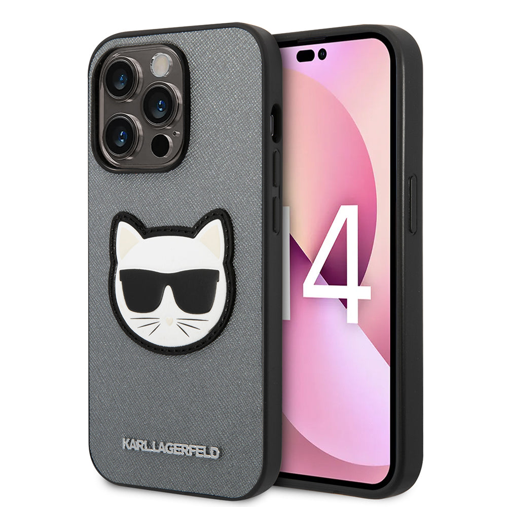 Husa pentru Apple iPhone 14 Pro Max, Karl Lagerfeld, Saffiano Choupette's Head, Argintie
