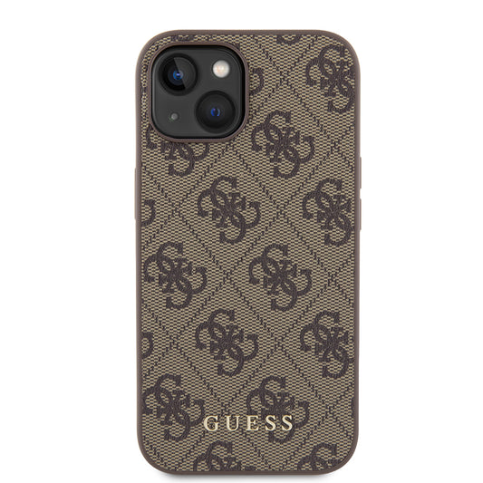 Husa pentru Apple iPhone 15, Guess, 4G Metal Gold Logo, Maro