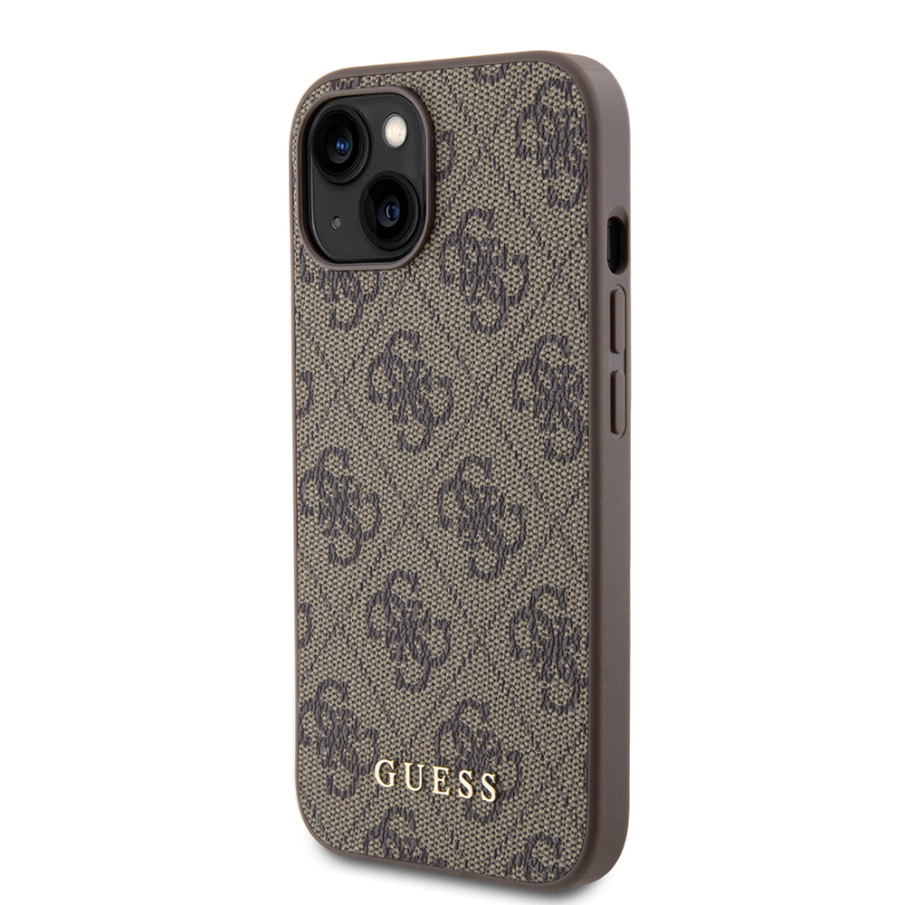 Husa pentru Apple iPhone 15, Guess, 4G Metal Gold Logo, Maro