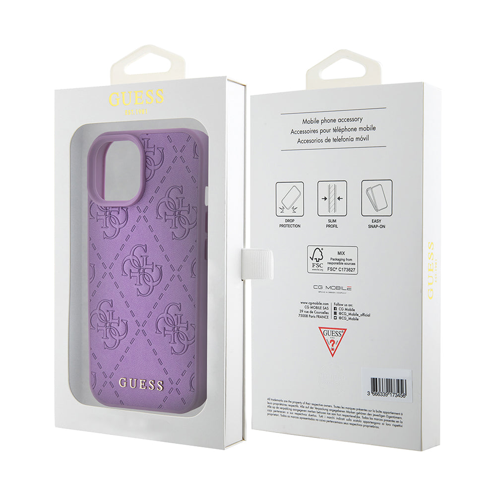 Husa pentru Apple iPhone 15, Guess, 4G Stamped, Mov Deschis