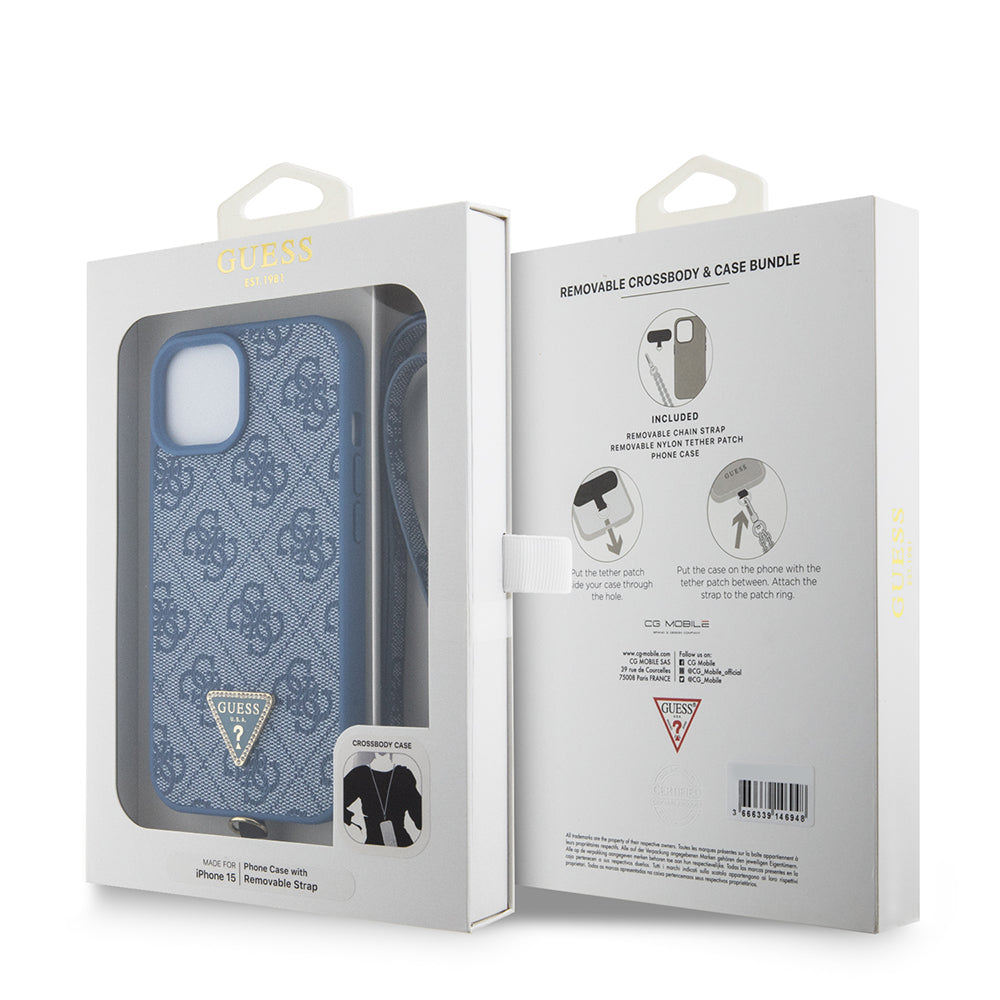 Husa pentru Apple iPhone 15, Guess, Crossbody 4G Metal Logo, Albastra