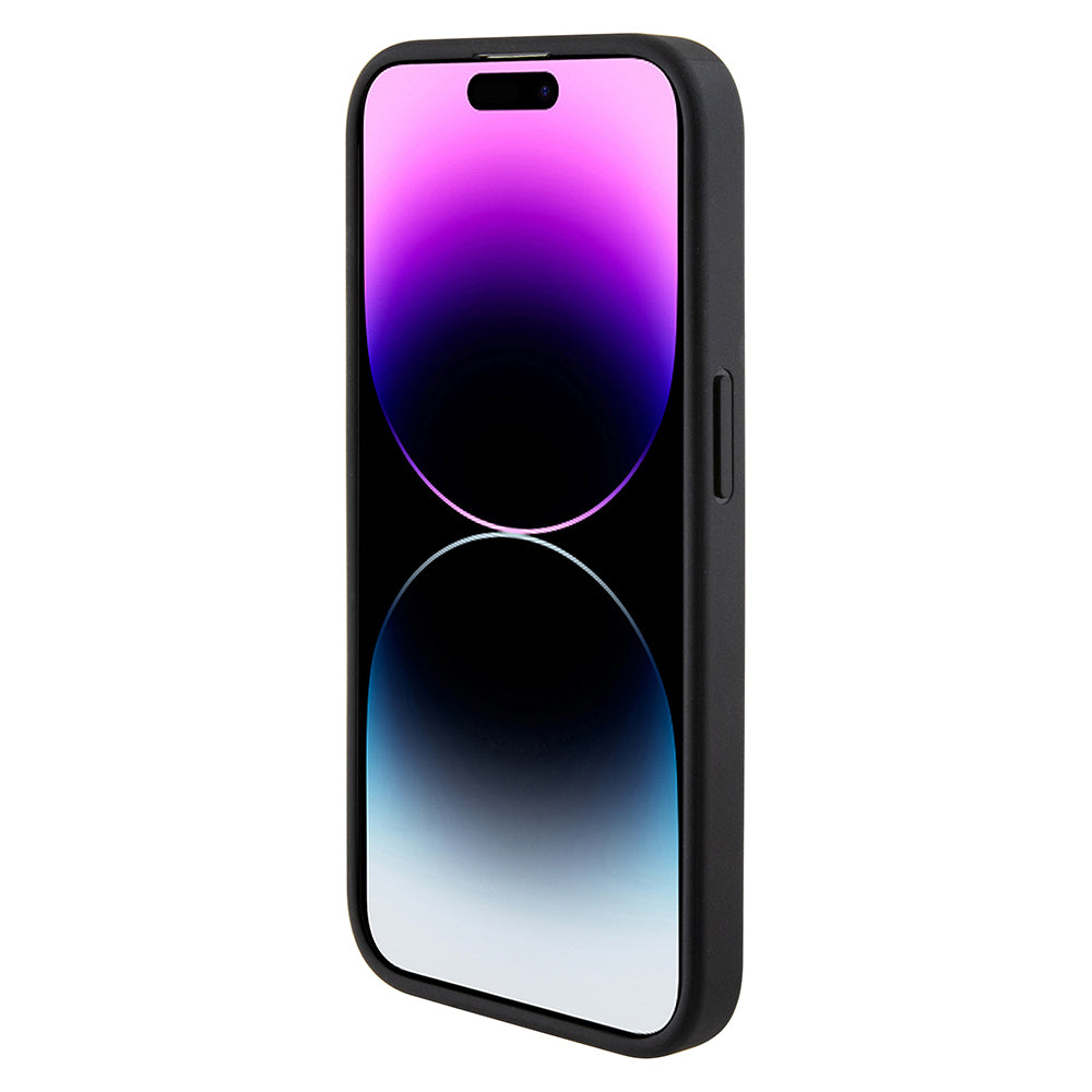Husa pentru Apple iPhone 15, Guess, Grip Stand 4G Triangle Strass, Neagra