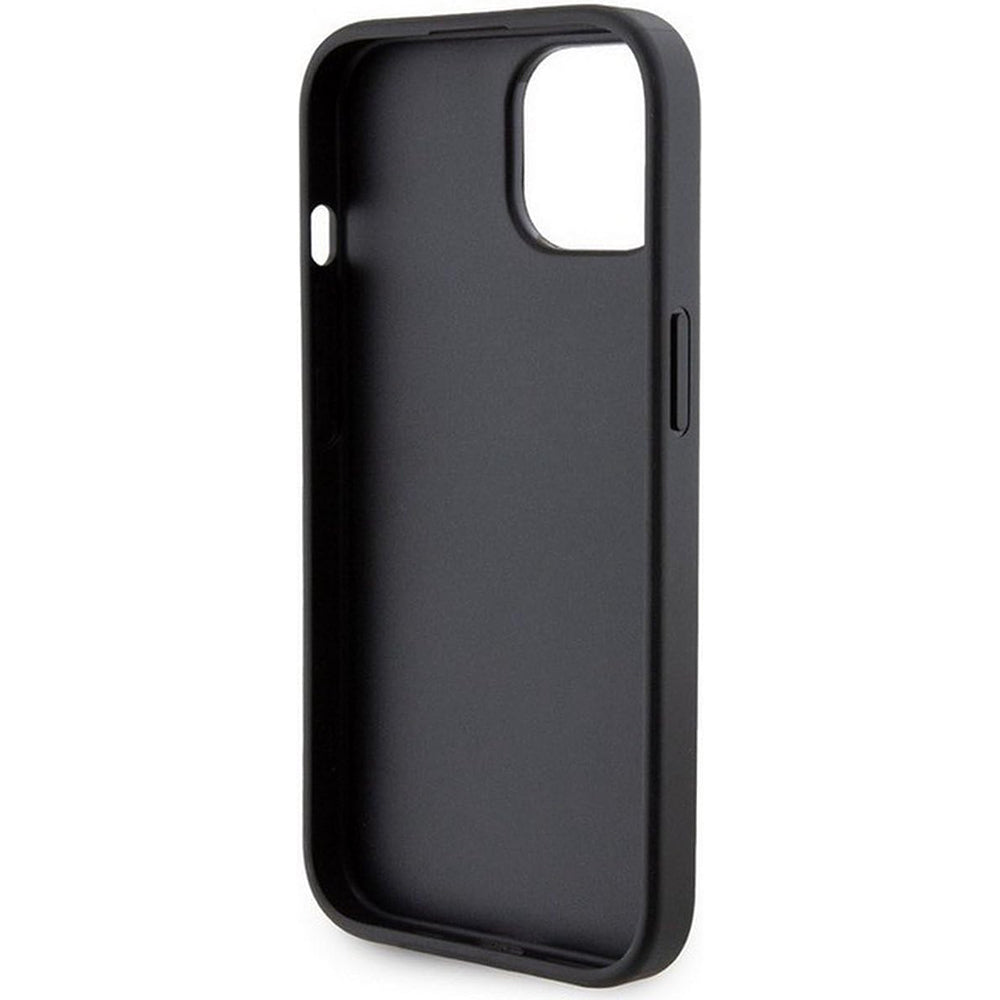 Husa pentru Apple iPhone 15, Guess, Grip Stand 4G Triangle Strass, Neagra