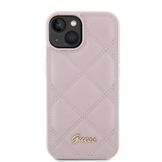 Husa pentru Apple iPhone 15, Guess, Quilted Metal Logo, Roz