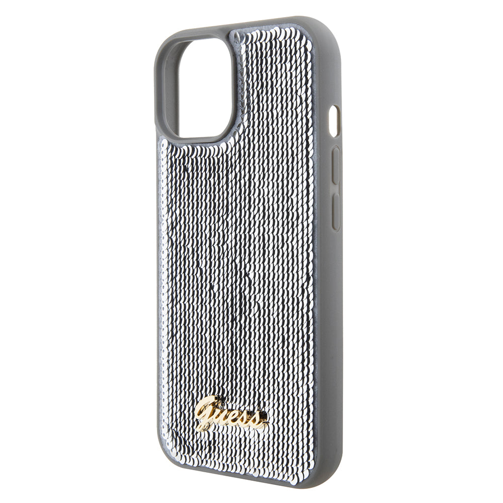 Husa pentru Apple iPhone 15, Guess, Sequin Script Metal, Argintie