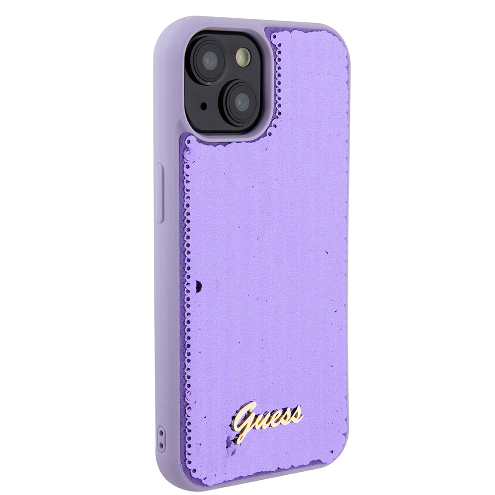 Husa pentru Apple iPhone 15, Guess, Sequin Script Metal, Mov